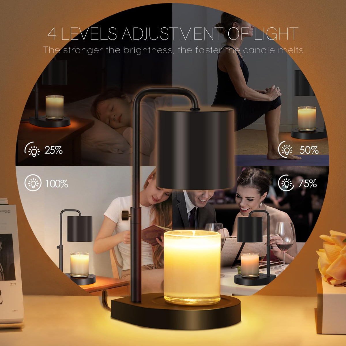 Black Adjustable Height Dimmable Candle Warmer Lamp with Timer K8773