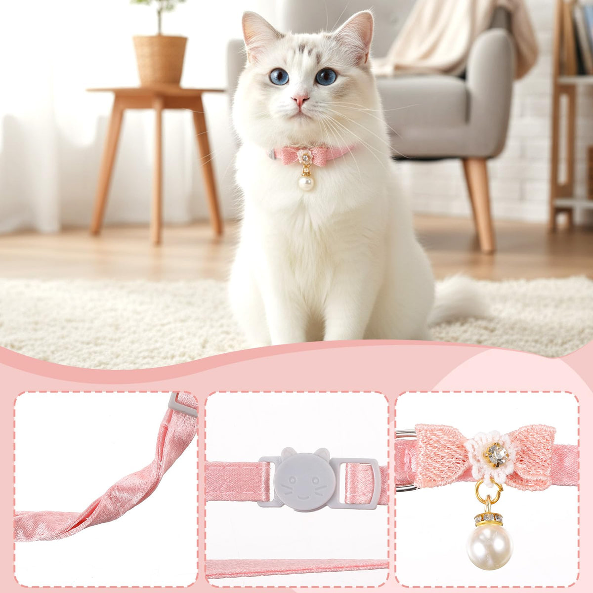 Adjustable Pink Breakaway Cat Collar O9382