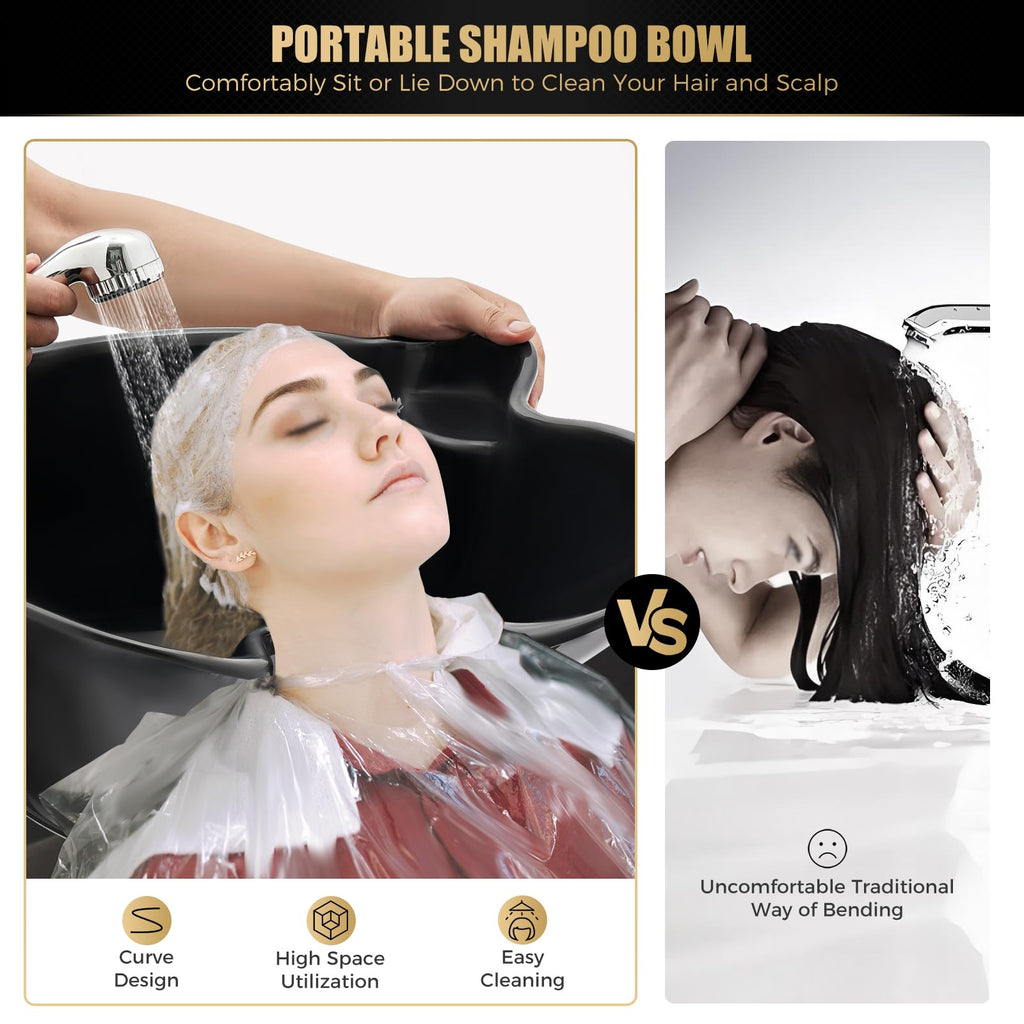Portable Shampoo Bowl with Electric Pump, Height Adjustable Hair Washing Station O109166