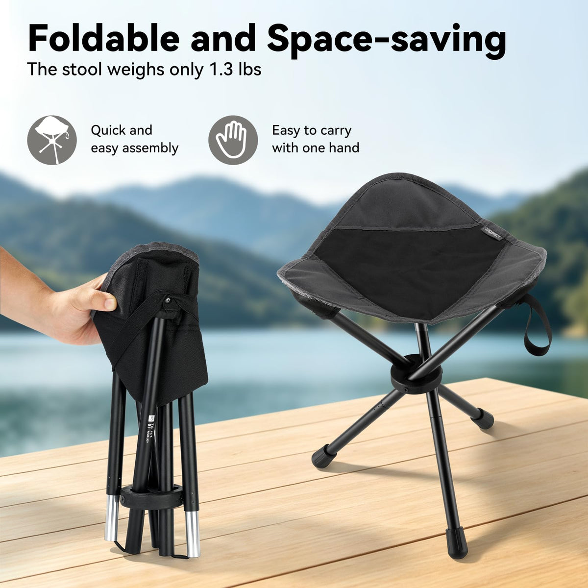 18"×14.5" Aluminum Alloy Folding Camping Stool, Black L84600