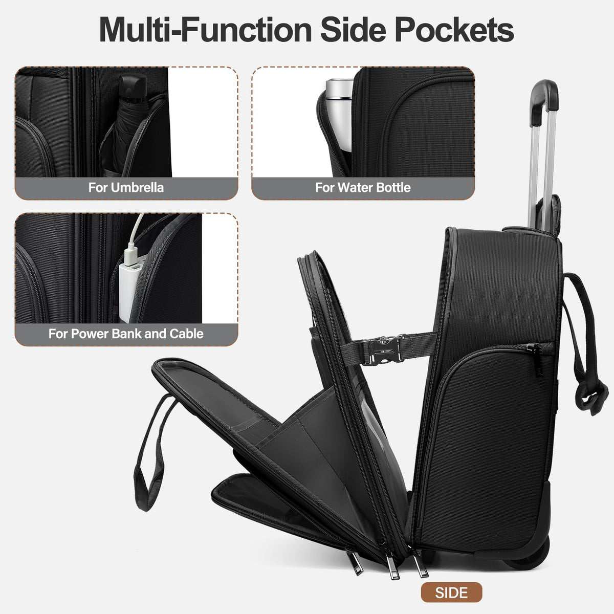 16-Inch Underseat Carry on Luggage with Wheels Black F14407