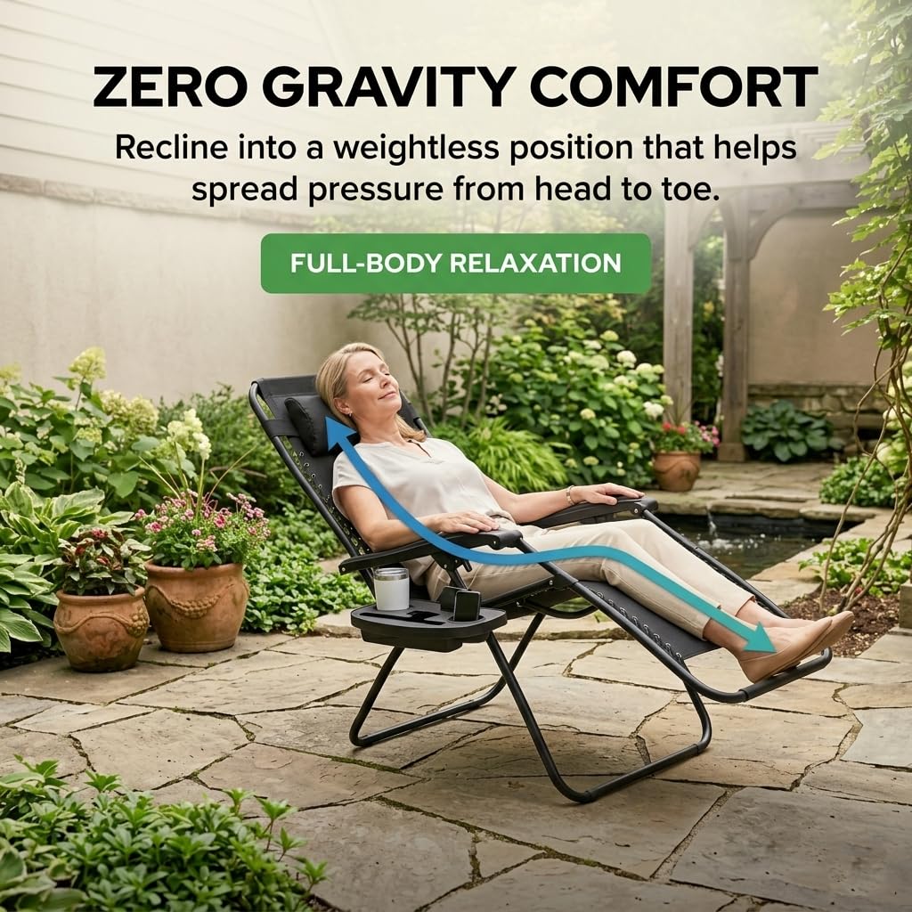 Black Zero Gravity Lounge Chair with Pillow & Cup Holder V621754