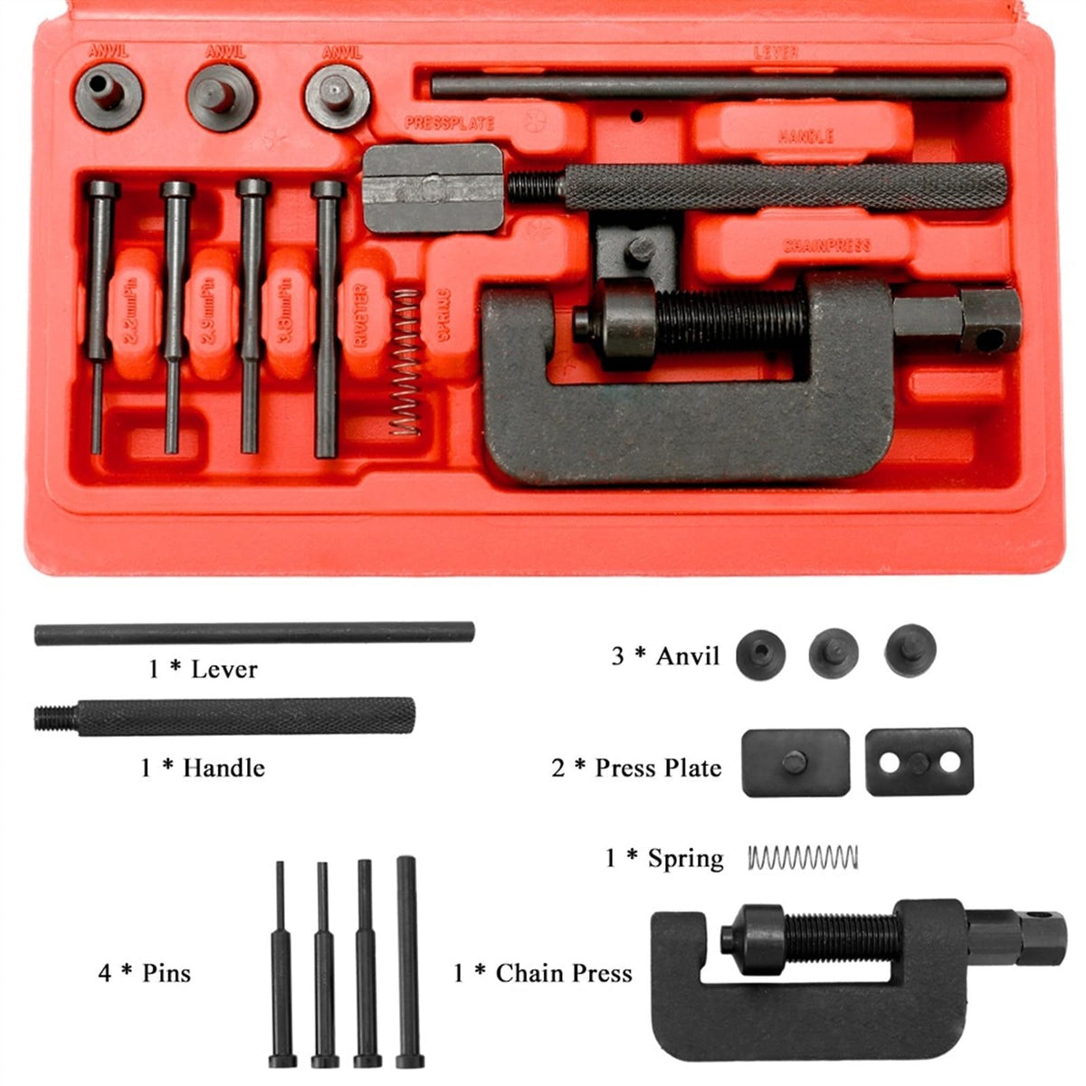 Motorcycle Bike Chain Breaker Riveter Tool Set with Carry Box Y2876