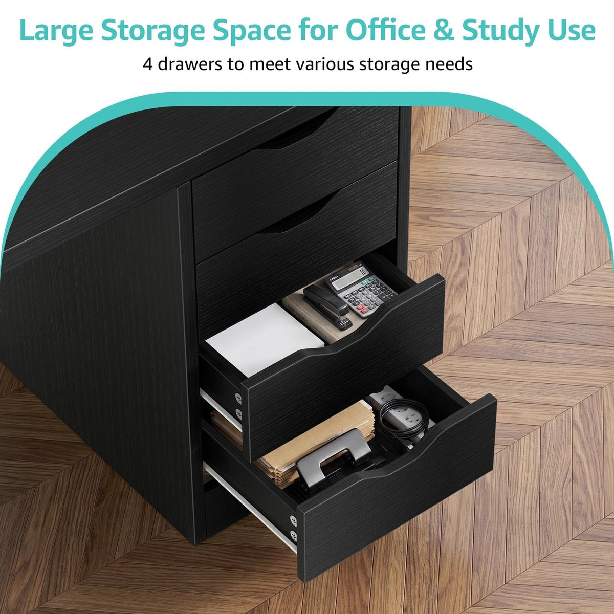 Black Computer Desk with Drawers S892