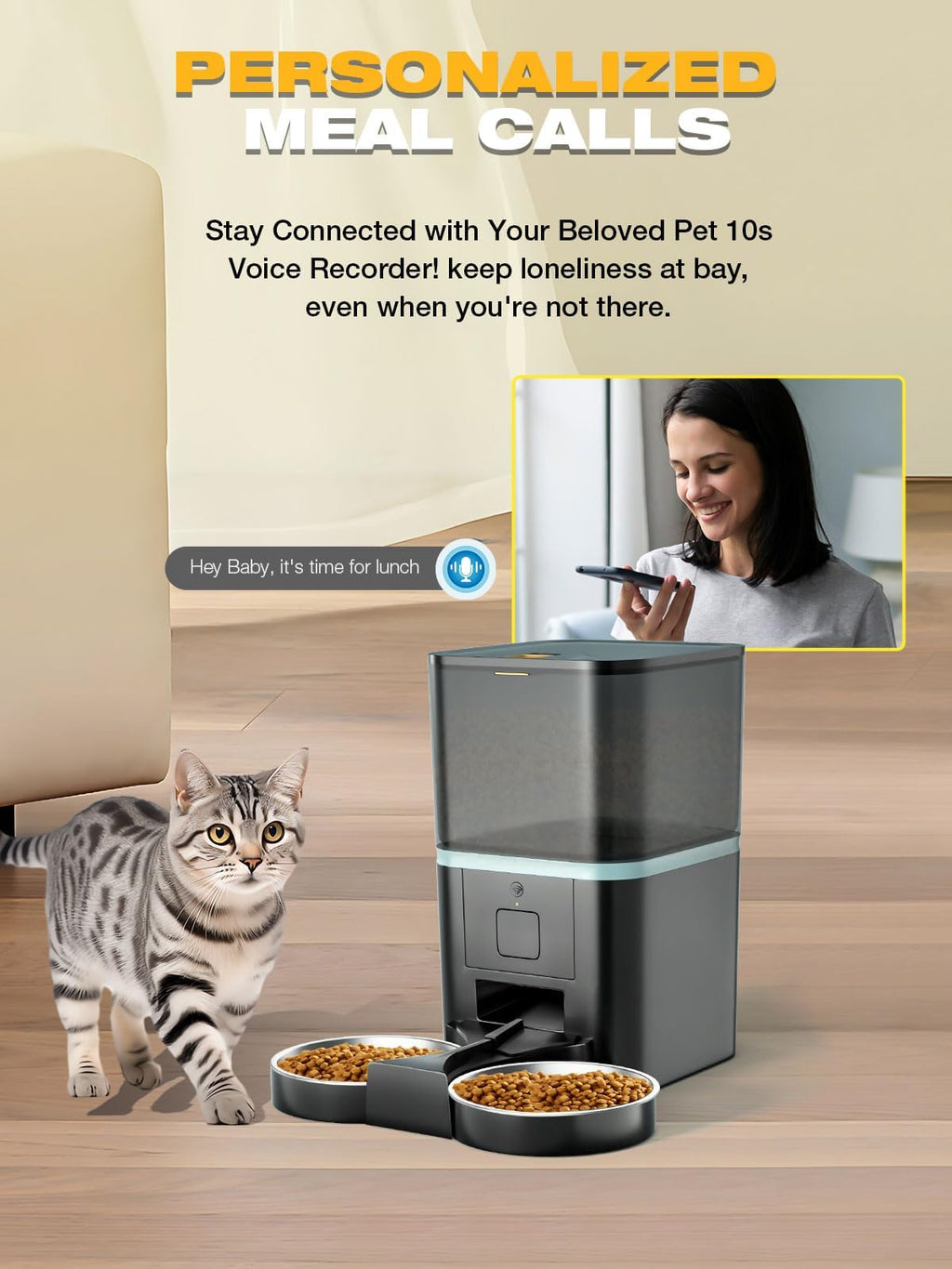 Automatic WiFi App Control Cat Feeder with Stainless Steel Bowl P2813