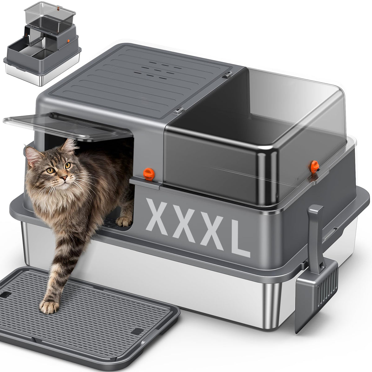 XXXL Stainless Steel Litter Box with Lid R6848