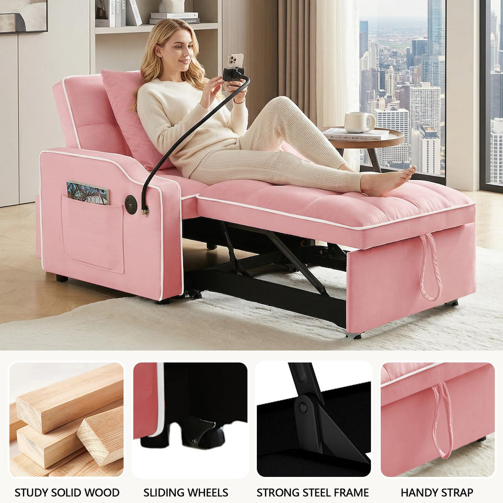 Pink Velvet Sofa Bed I638