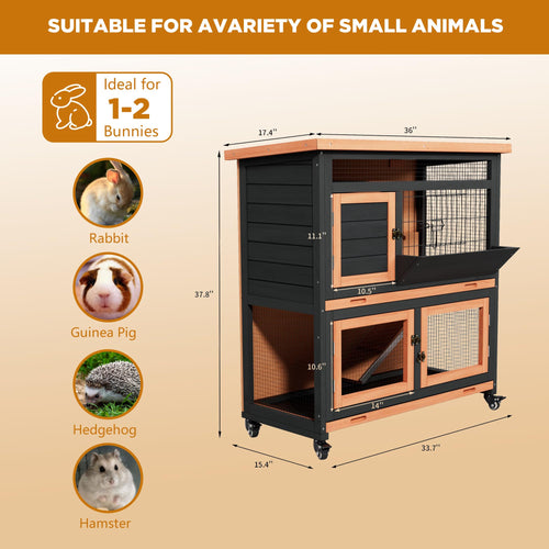 2-Story Wooden Rabbit Hutch with Wheel J14131