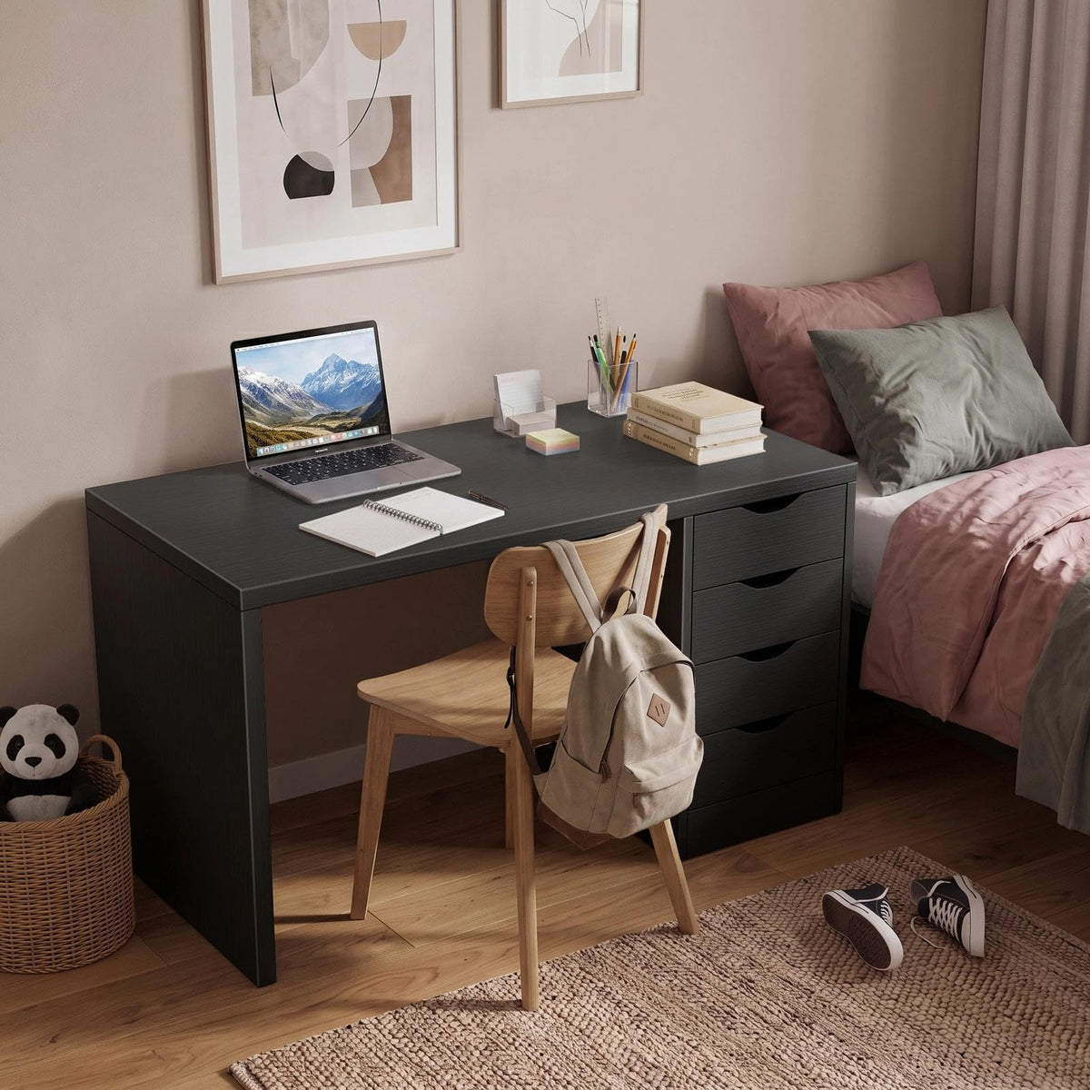 Black Computer Desk with Drawers S892