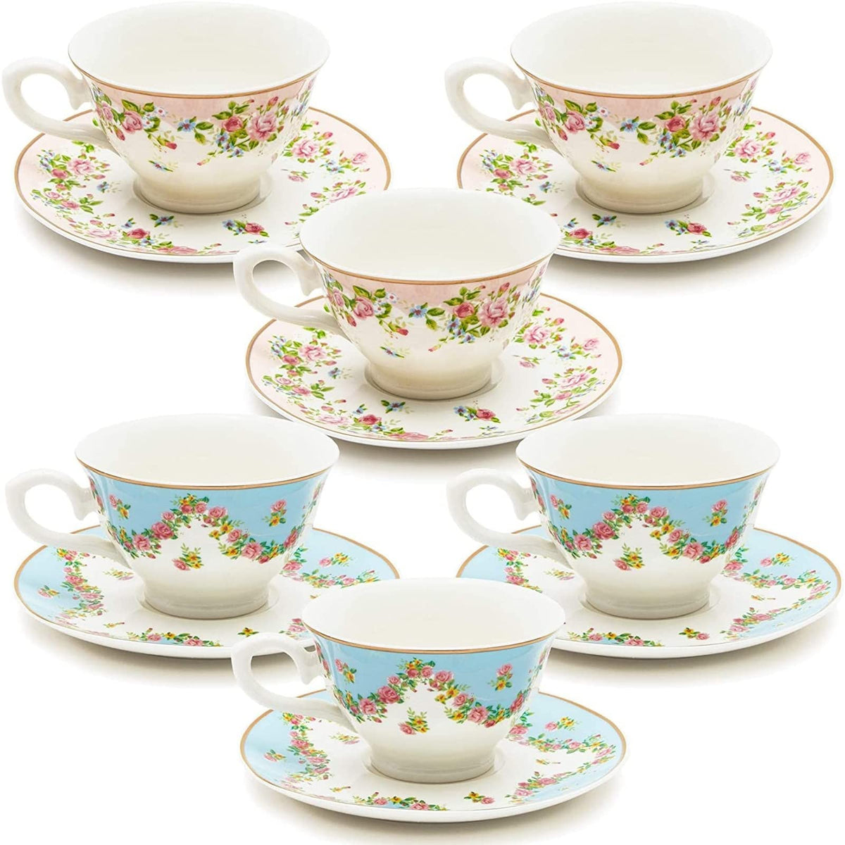 Floral Tea Cup & Saucer Set 8 Oz 12-Piece Multicolor V2640