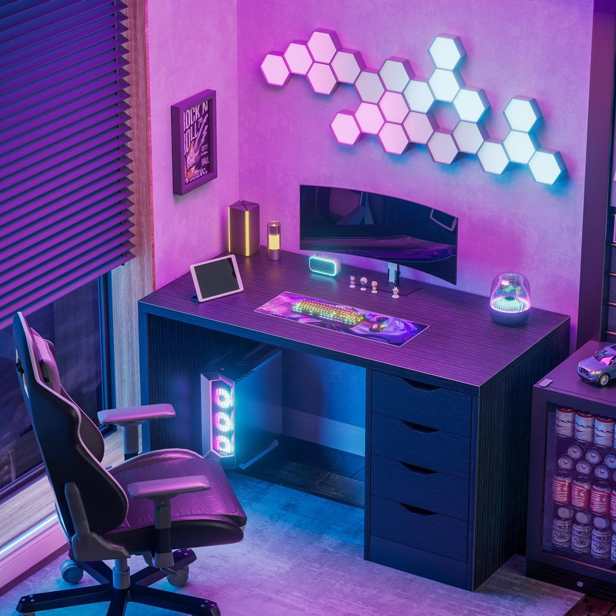 Black Computer Desk with Drawers S892