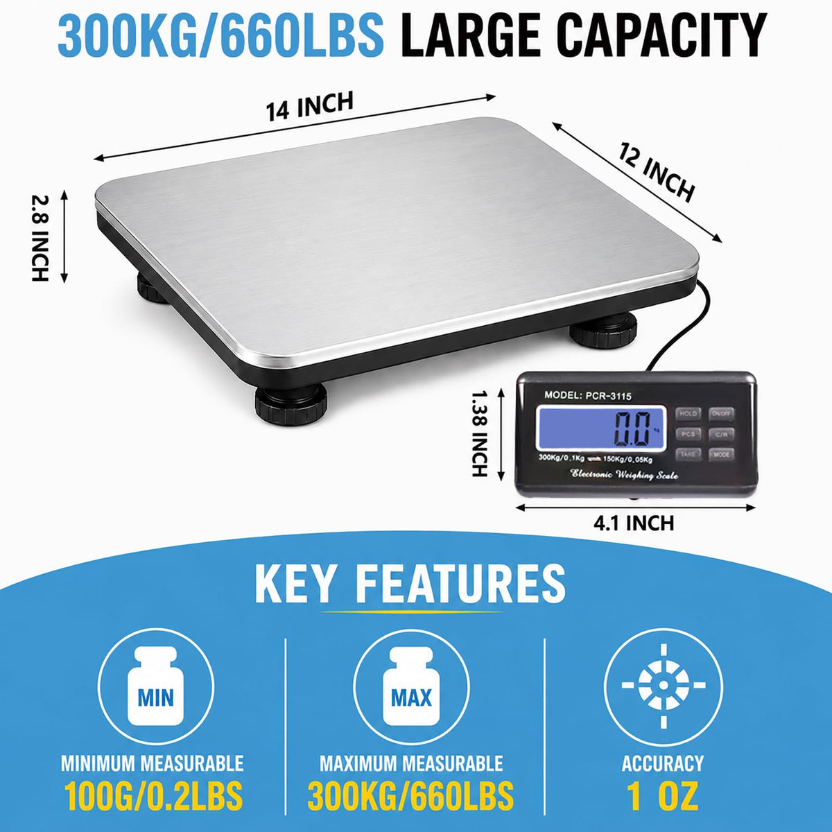 Heavy Duty Shipping Scale 660lbs Stainless Platform F1232