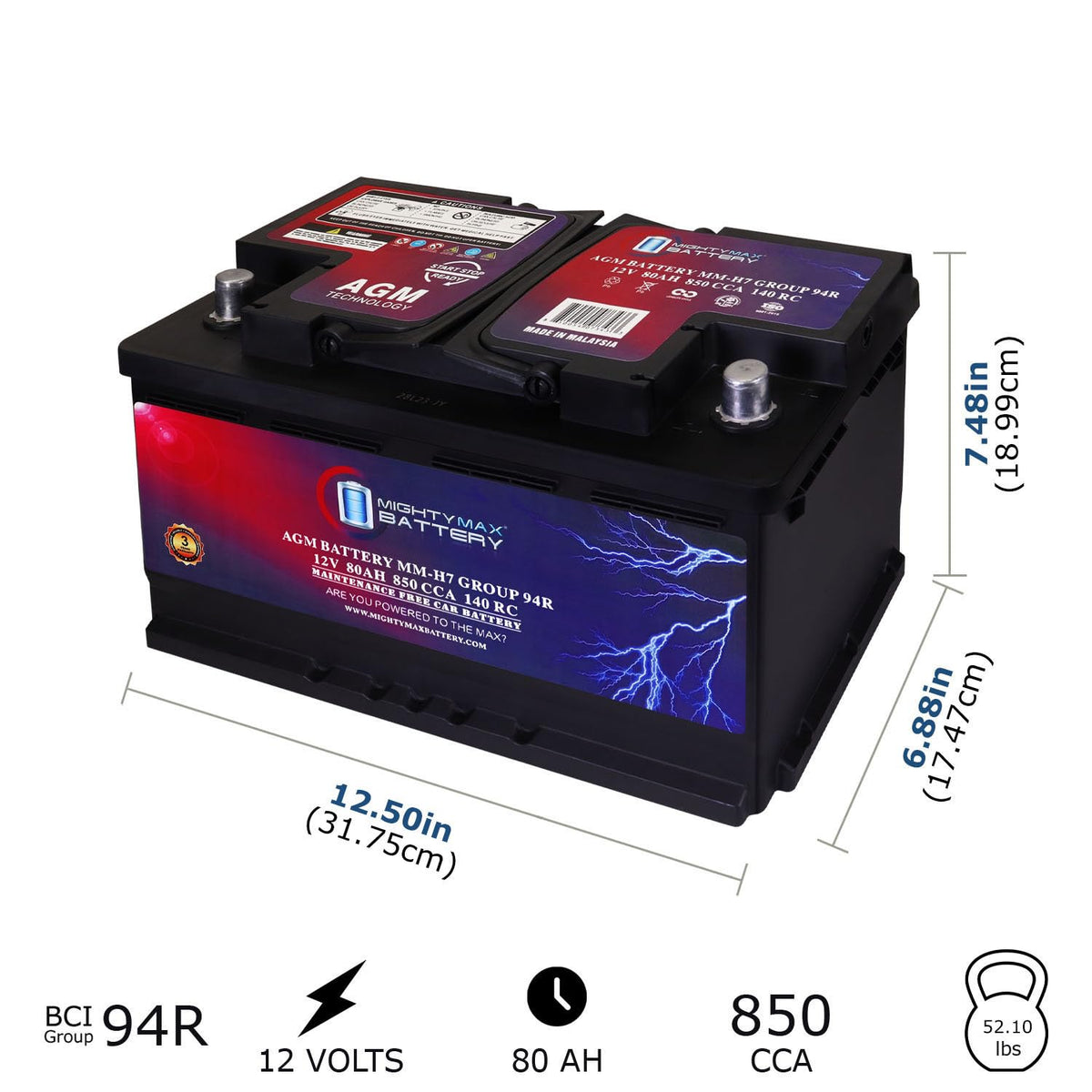 12V 80AH 850 CCA Replacement Battery S721