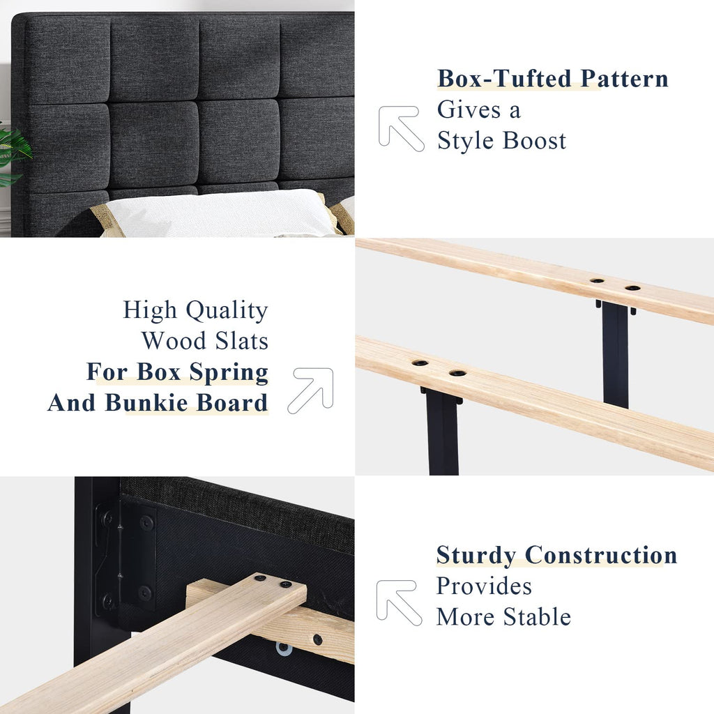 Queen Size Panel Bed Frame Dark Grey V395