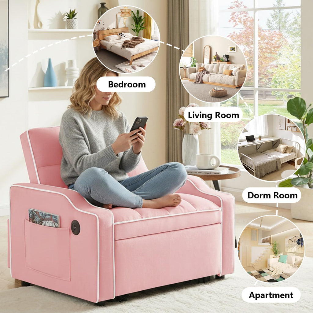 Pink Velvet Sofa Bed I638