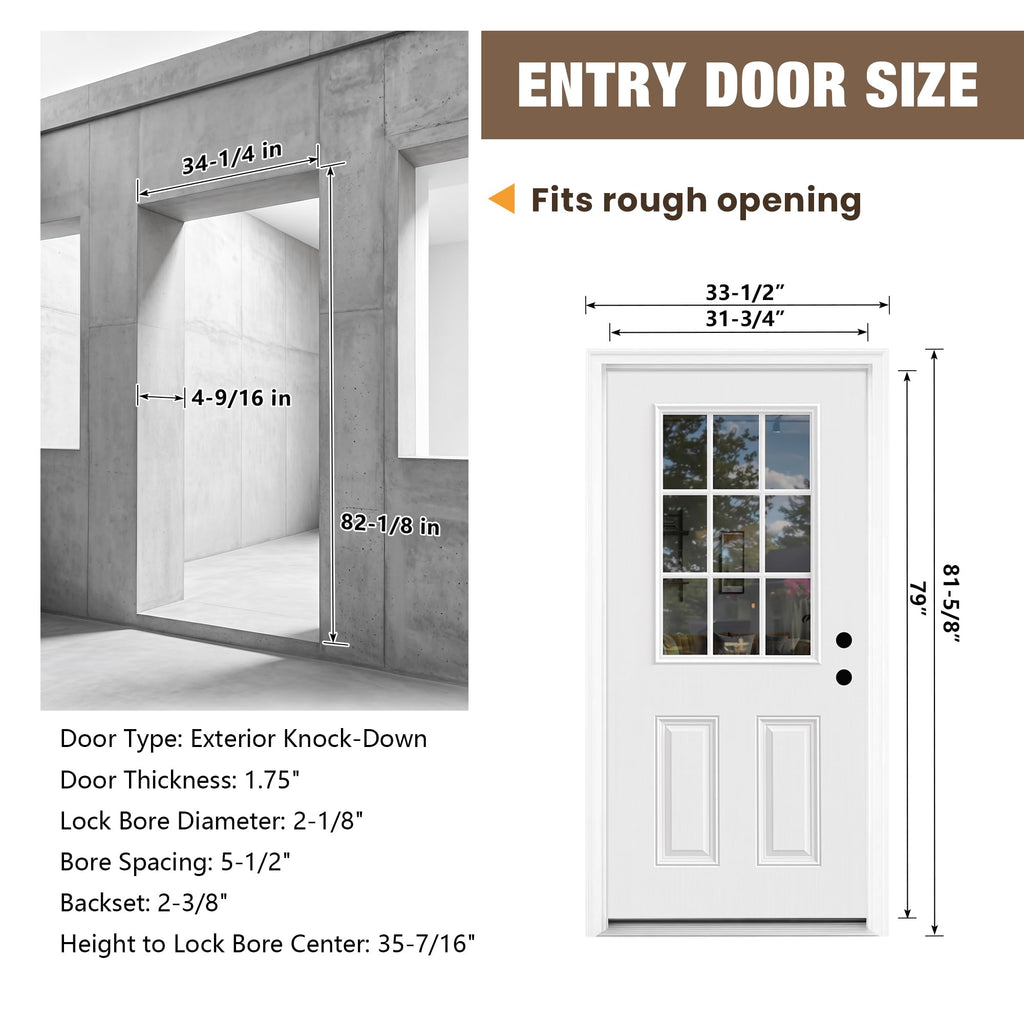 White 9-Lite Fiberglass Entry Door E5572