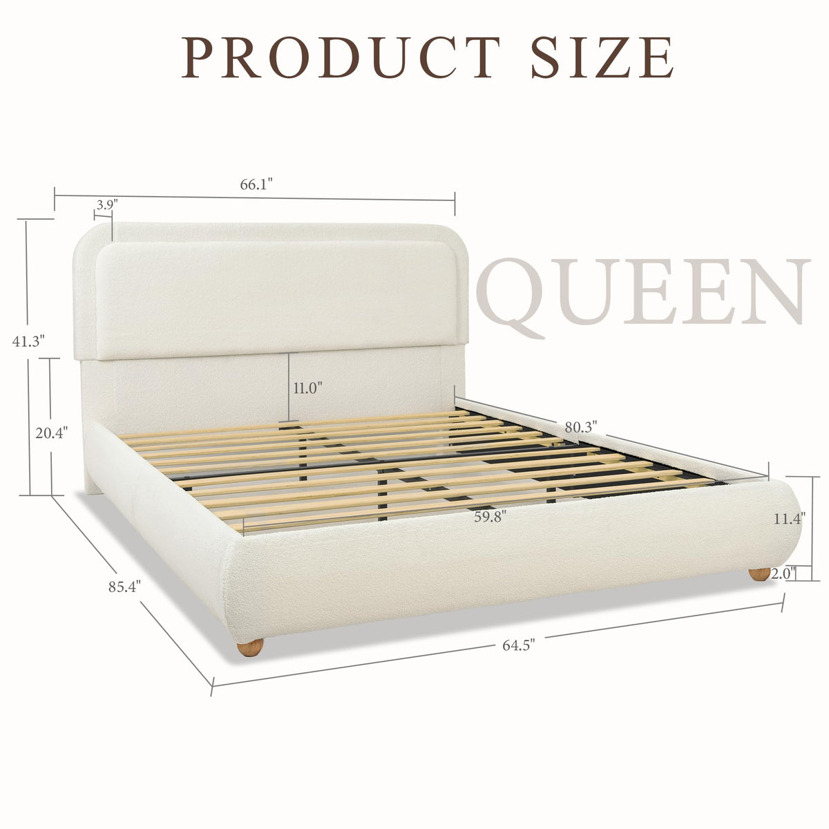 Queen Size Bed Frame with Headboard Beige I9386