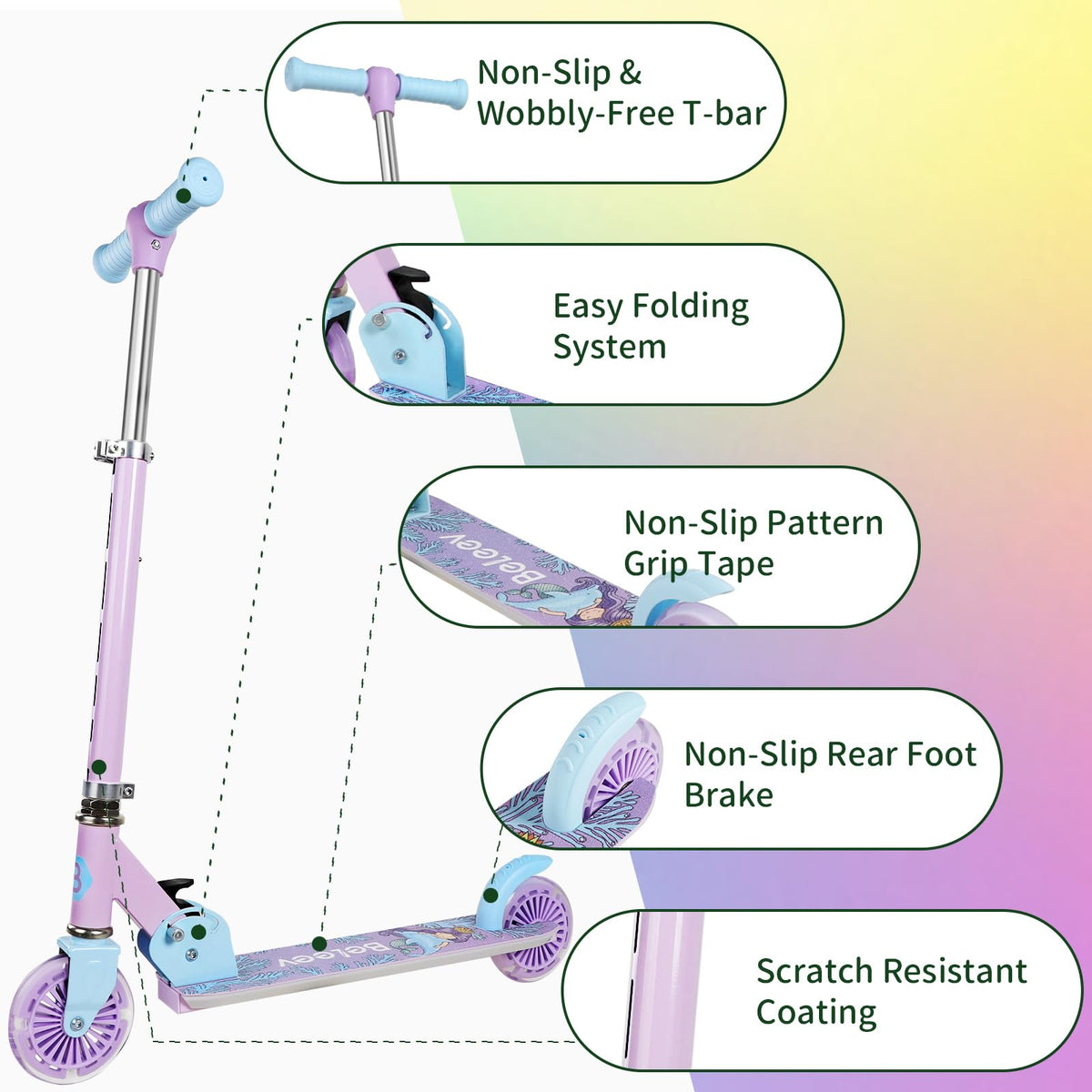 2 Wheel Folding Lightweight Kick Scooter with Light-Up Wheels J390960