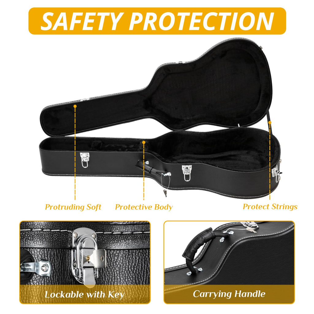 41 Inch Acoustic Guitar Hard Case with Lock Latch, Black J7114