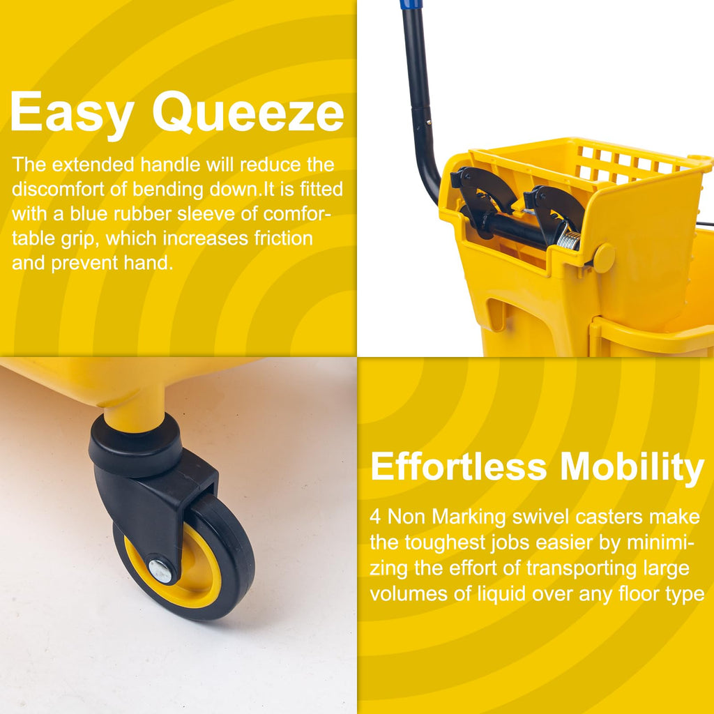 35 Qt Side Press Mop Bucket on Wheels Set, Yellow W8617