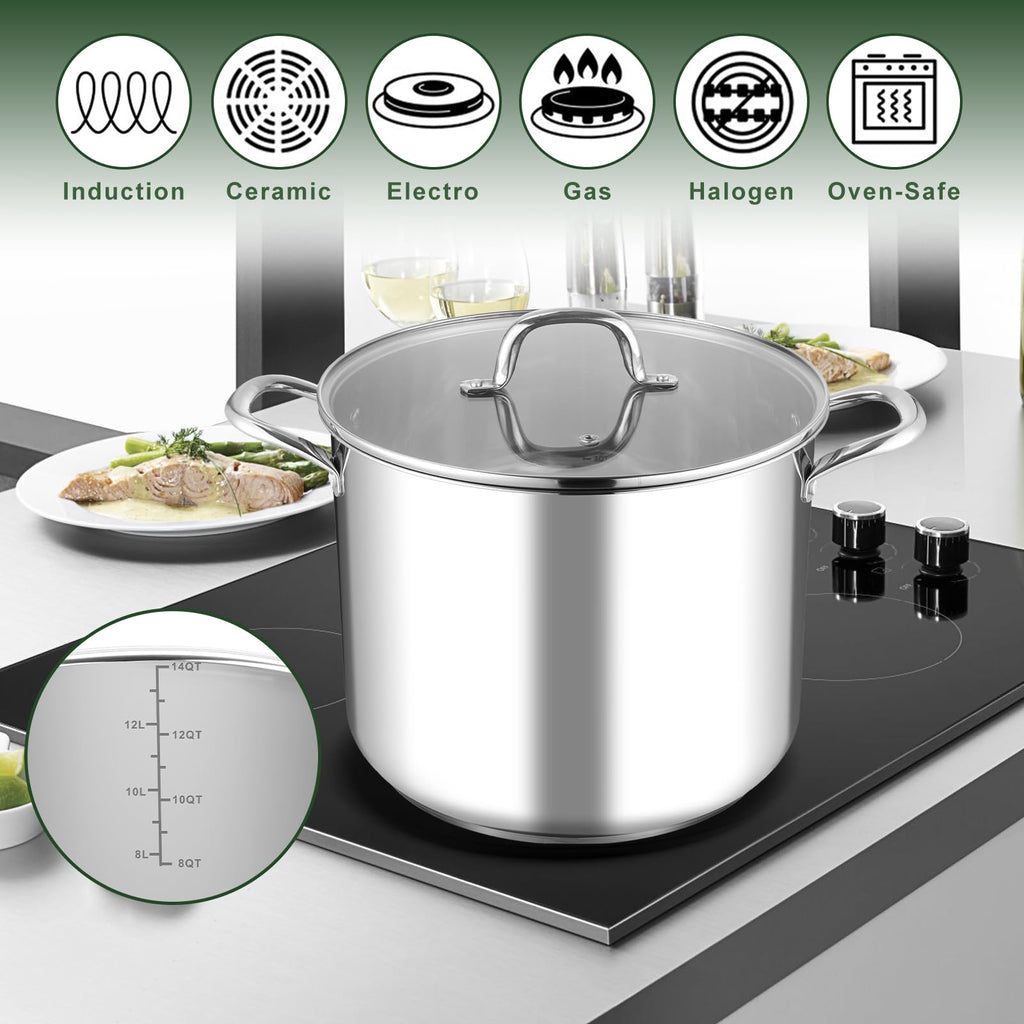 14Qt Stainless Steel Stock Pot with Lid S80614