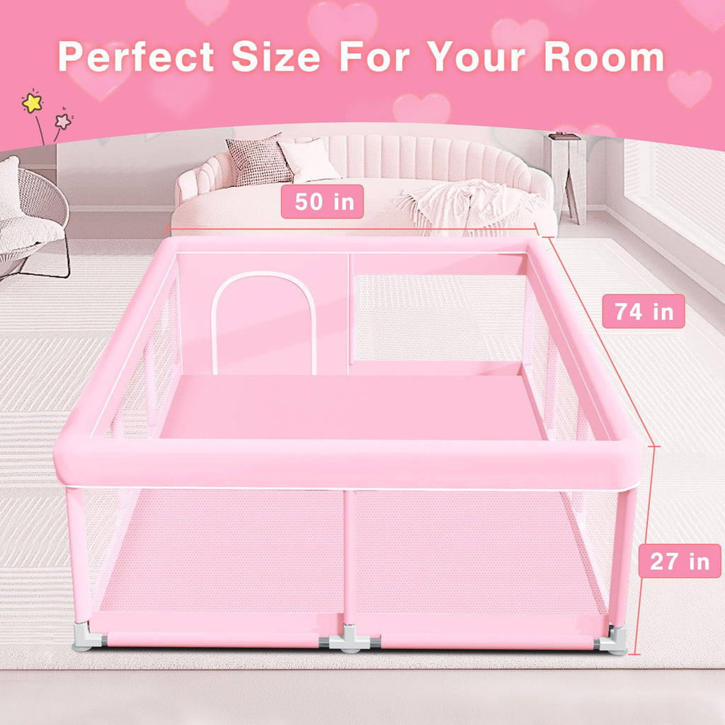 Pink Baby Playpen 74x50 Inches with Mesh Q187