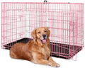 48 Inch Extra Large Pink Folding Metal Wire Dog Crate with Divider Panel Z85742