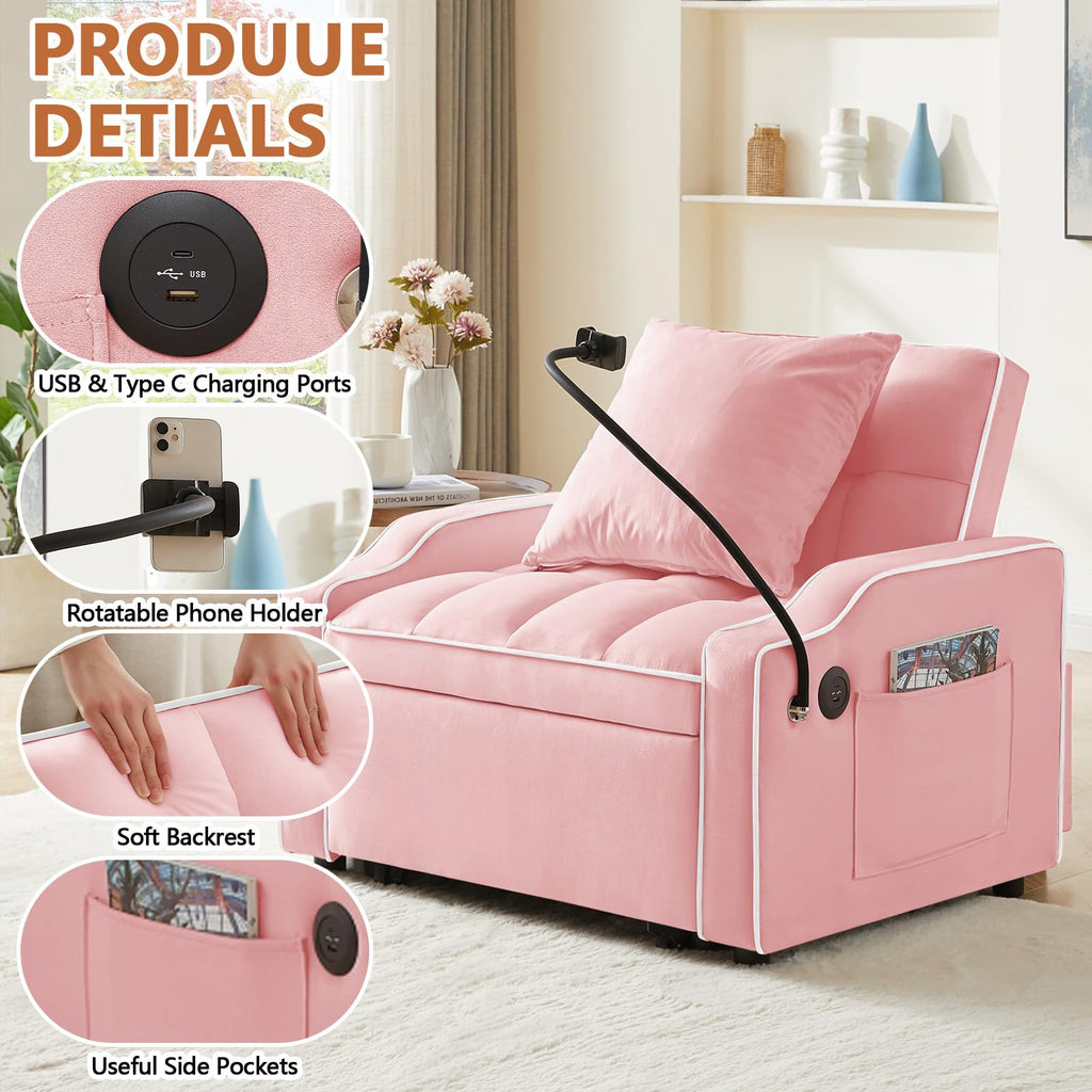 Pink Velvet Sofa Bed I638