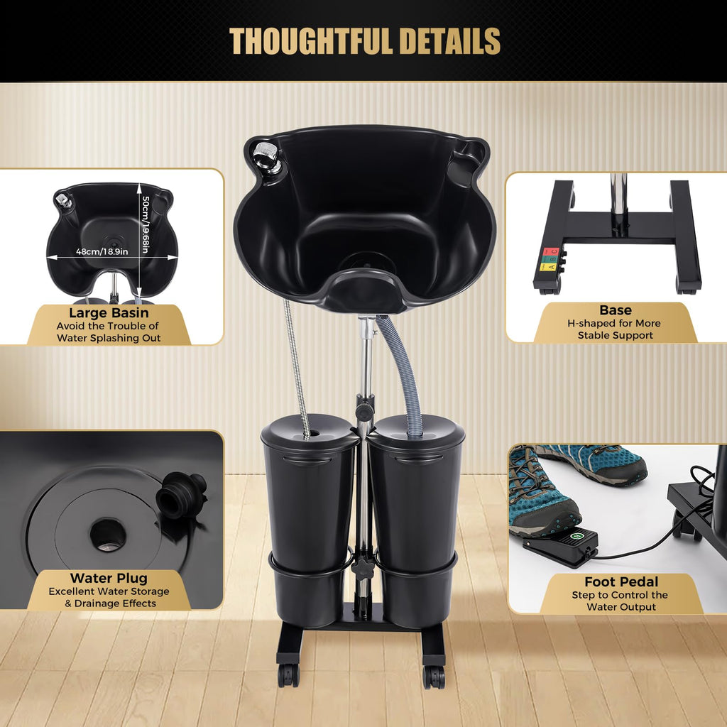 Portable Shampoo Bowl with Electric Pump, Height Adjustable Hair Washing Station O109166