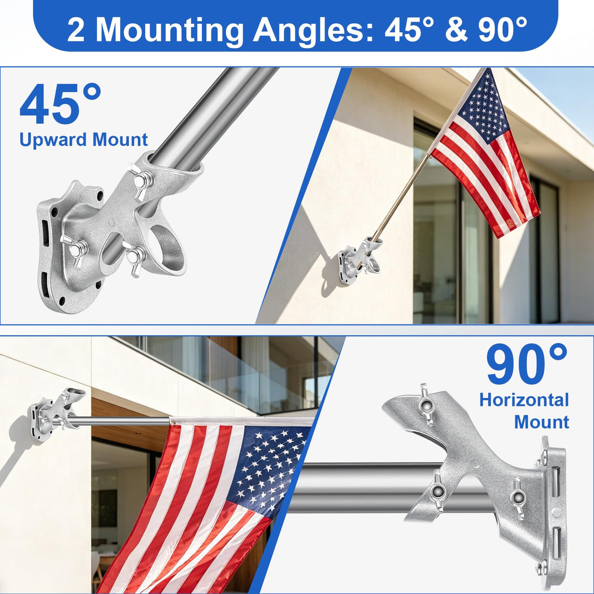 Heavy Duty Aluminum Rustproof Flag Pole Holder Wall Mount 2Pack D4739