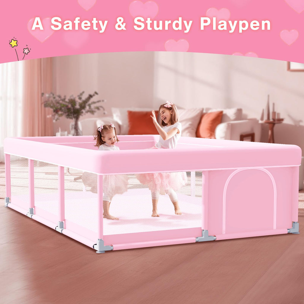 Pink Baby Playpen 74x50 Inches with Mesh Q187