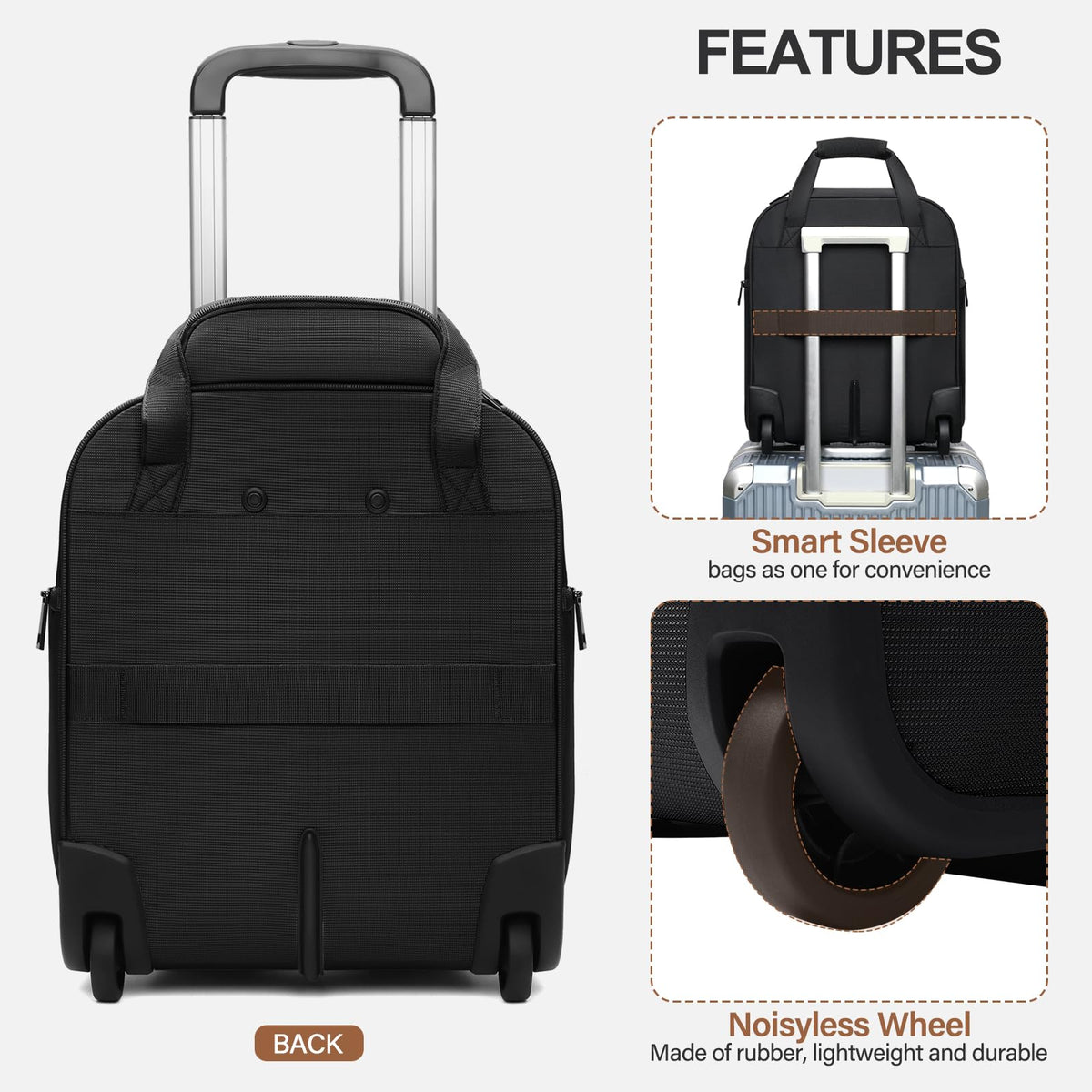 16-Inch Underseat Carry on Luggage with Wheels Black F14407
