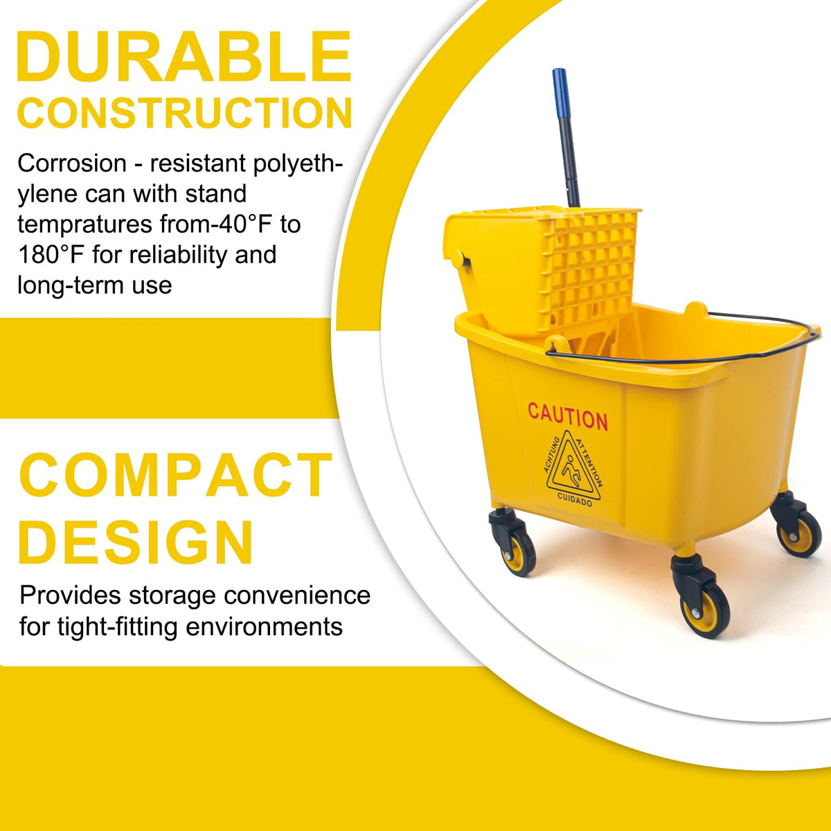 35 Qt Side Press Mop Bucket on Wheels Set, Yellow W8617