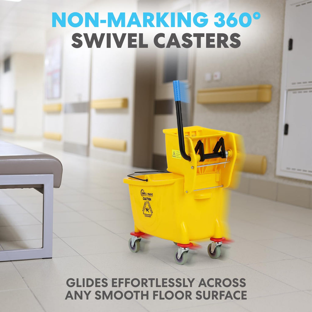 Yellow 35 Quart Commercial Mop Bucket on Wheels D790