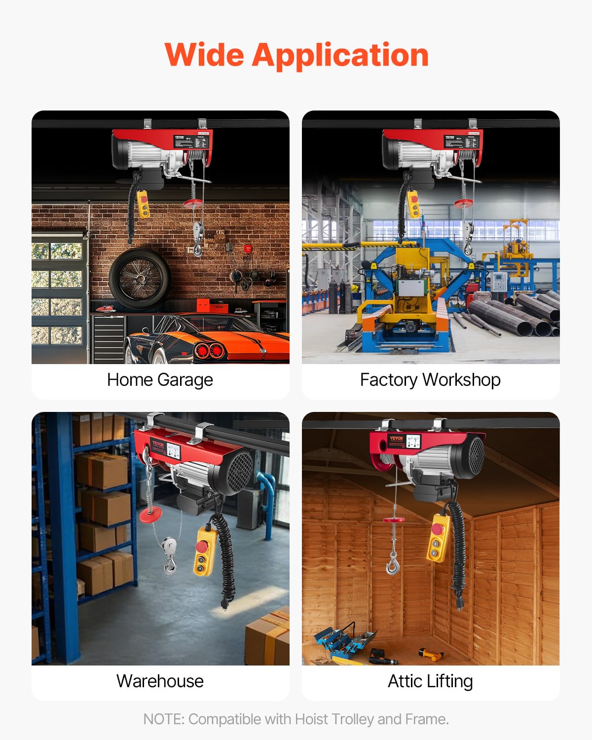 880lbs Electric Hoist with Wired Remote Control V87735