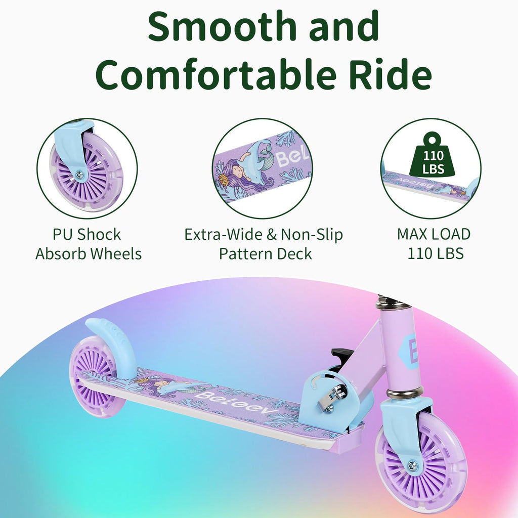 2 Wheel Folding Lightweight Kick Scooter with Light-Up Wheels J390960