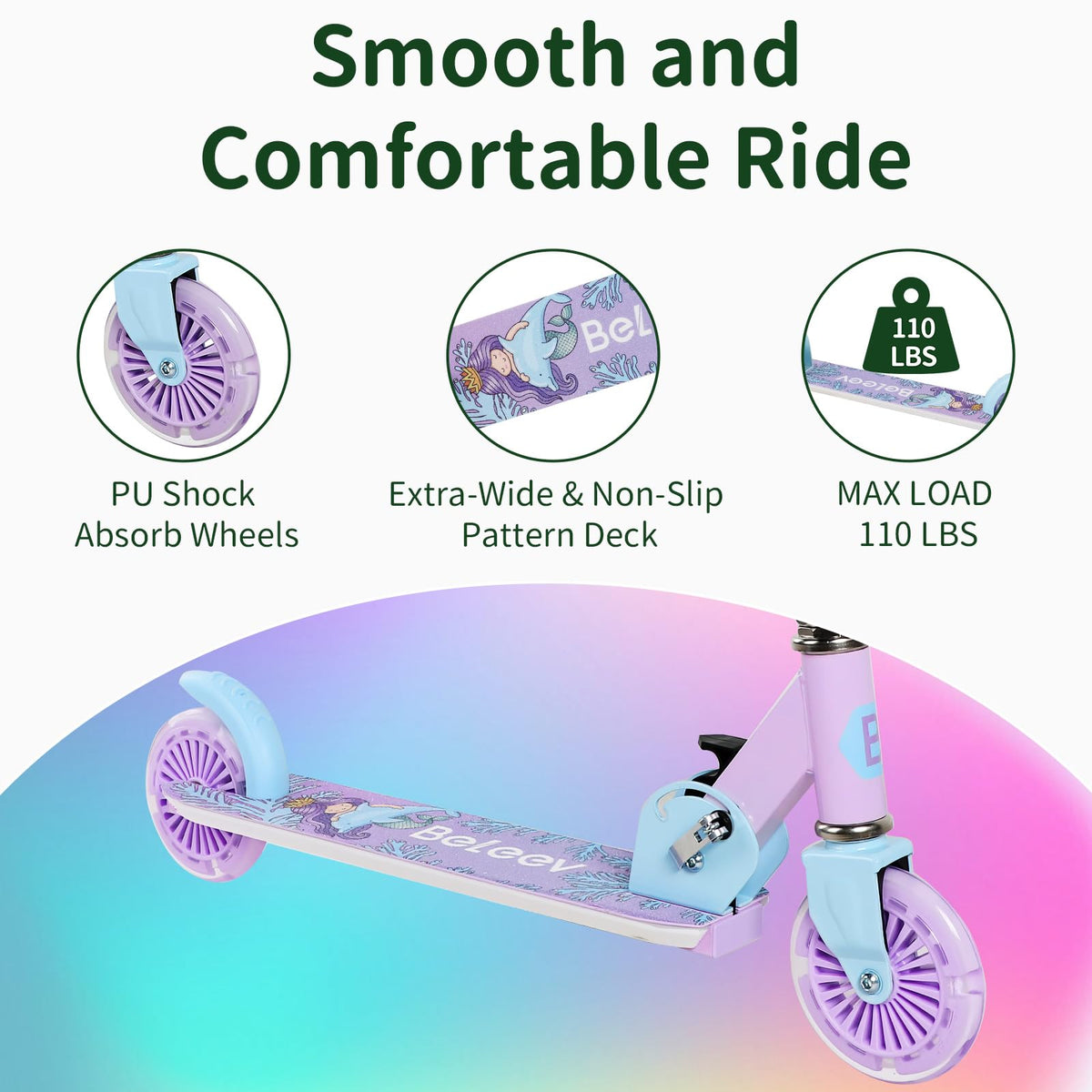 2 Wheel Folding Lightweight Kick Scooter with Light-Up Wheels J390960