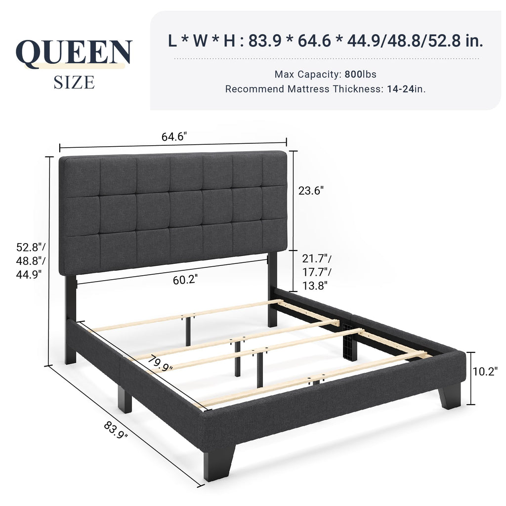 Queen Size Panel Bed Frame Dark Grey V395