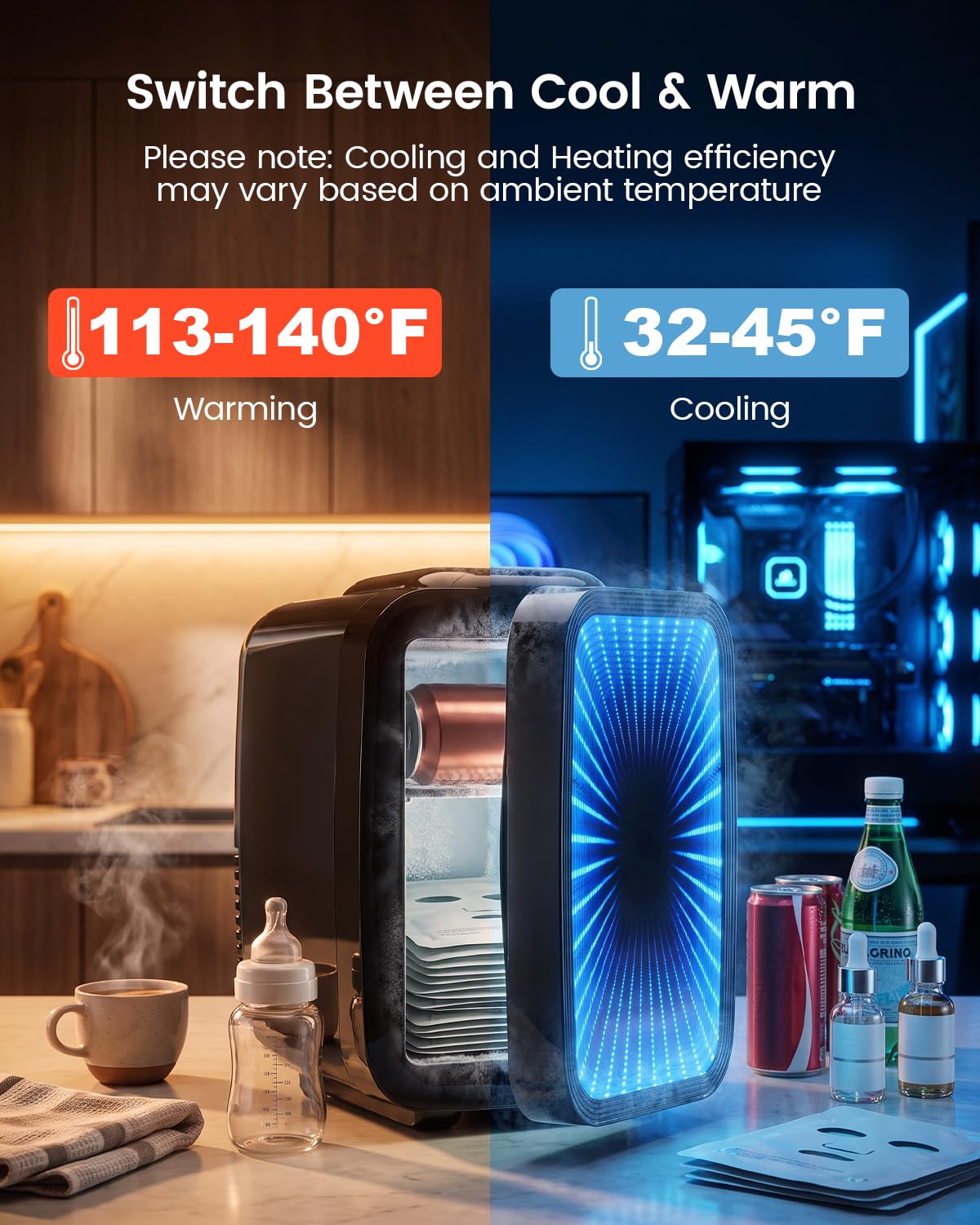 4L/6 Can Compact Fridge with LED Mirror Light C32891
