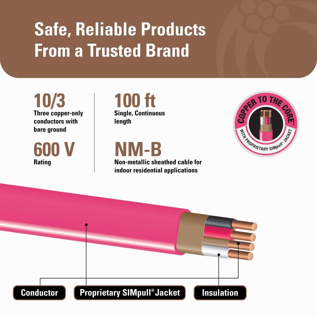 10 Gauge 3 Conductor Electrical Wire, 100Ft L4081
