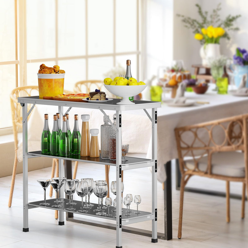 Aluminum 2-Tier Folding Camping Table with Carrying Bag D30703