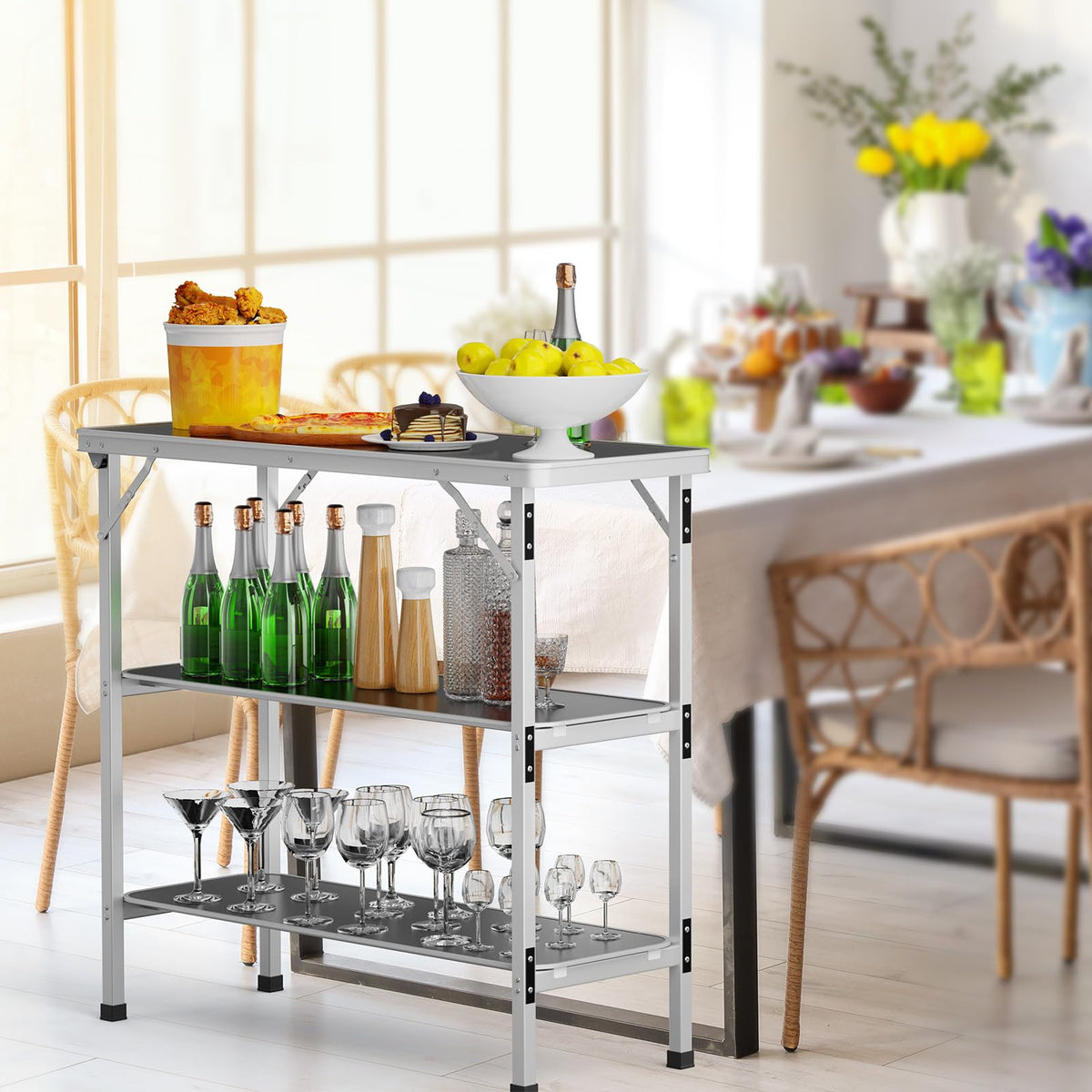 Aluminum 2-Tier Folding Camping Table with Carrying Bag D30703