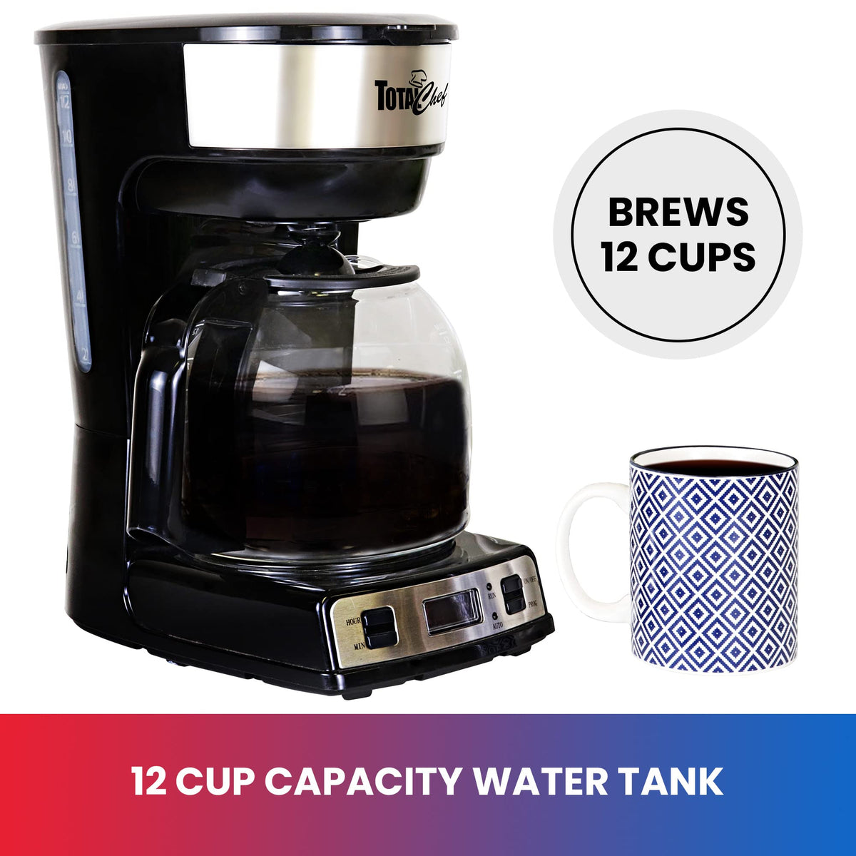 12-Cup Programmable Drip Coffee Maker with Glass Pot T4703
