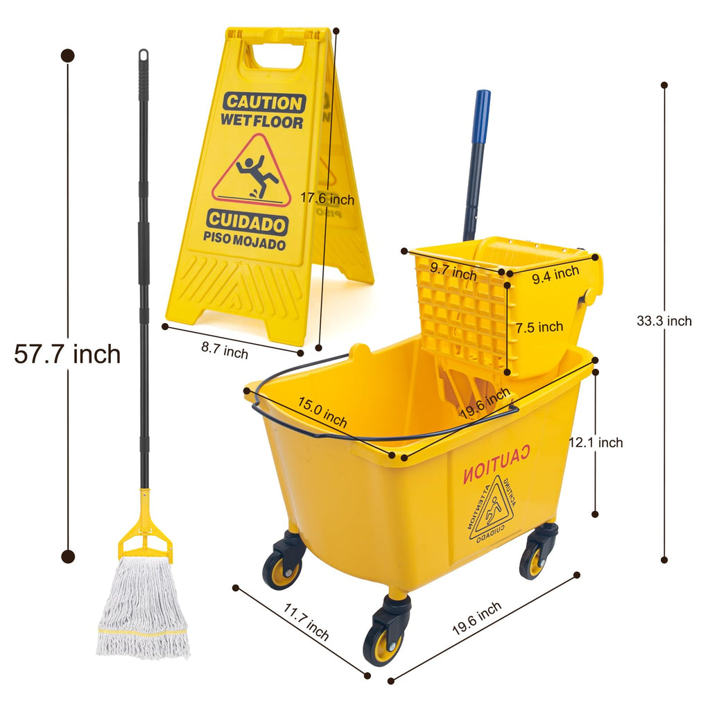 35 Qt Side Press Mop Bucket on Wheels Set, Yellow W8617