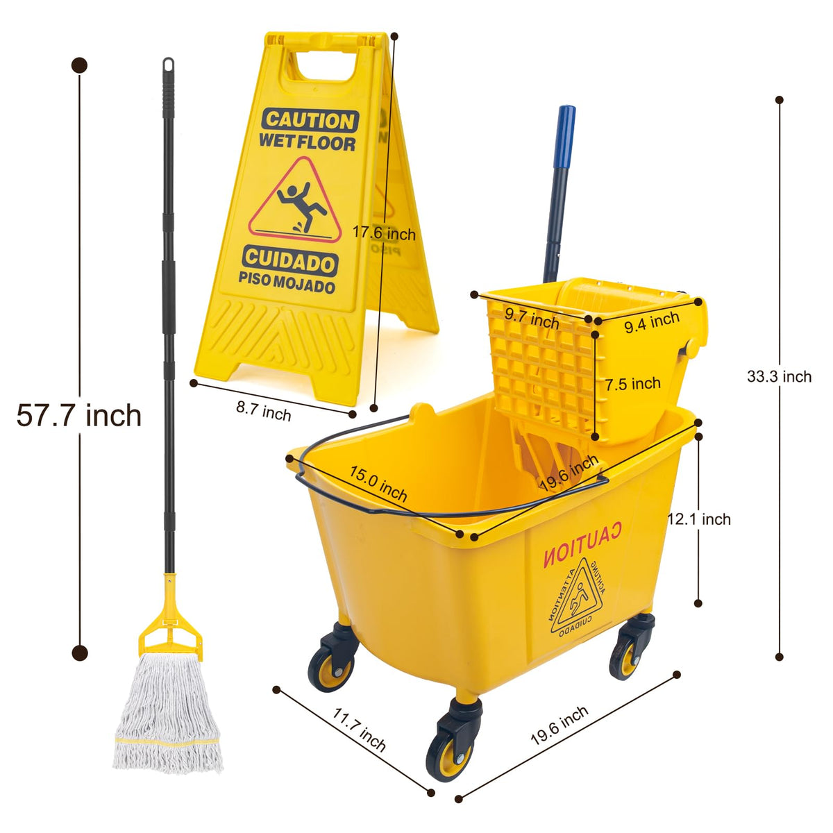 35 Qt Side Press Mop Bucket on Wheels Set, Yellow W8617