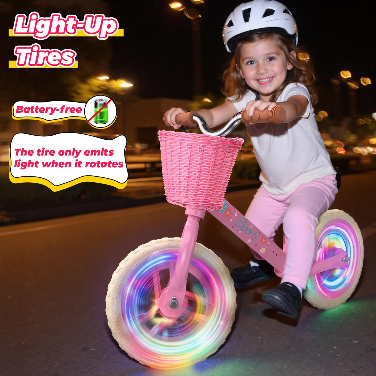 Toddler Balance Bike with Fender, Adjustable Seat/Handlebar, Flat-Free LED Tires M3531