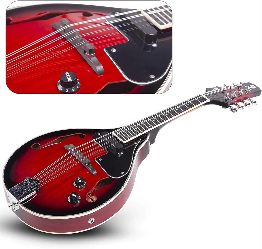 Red Sunburst Mahogany Wood Acoustic Electric Mandolin Z6616