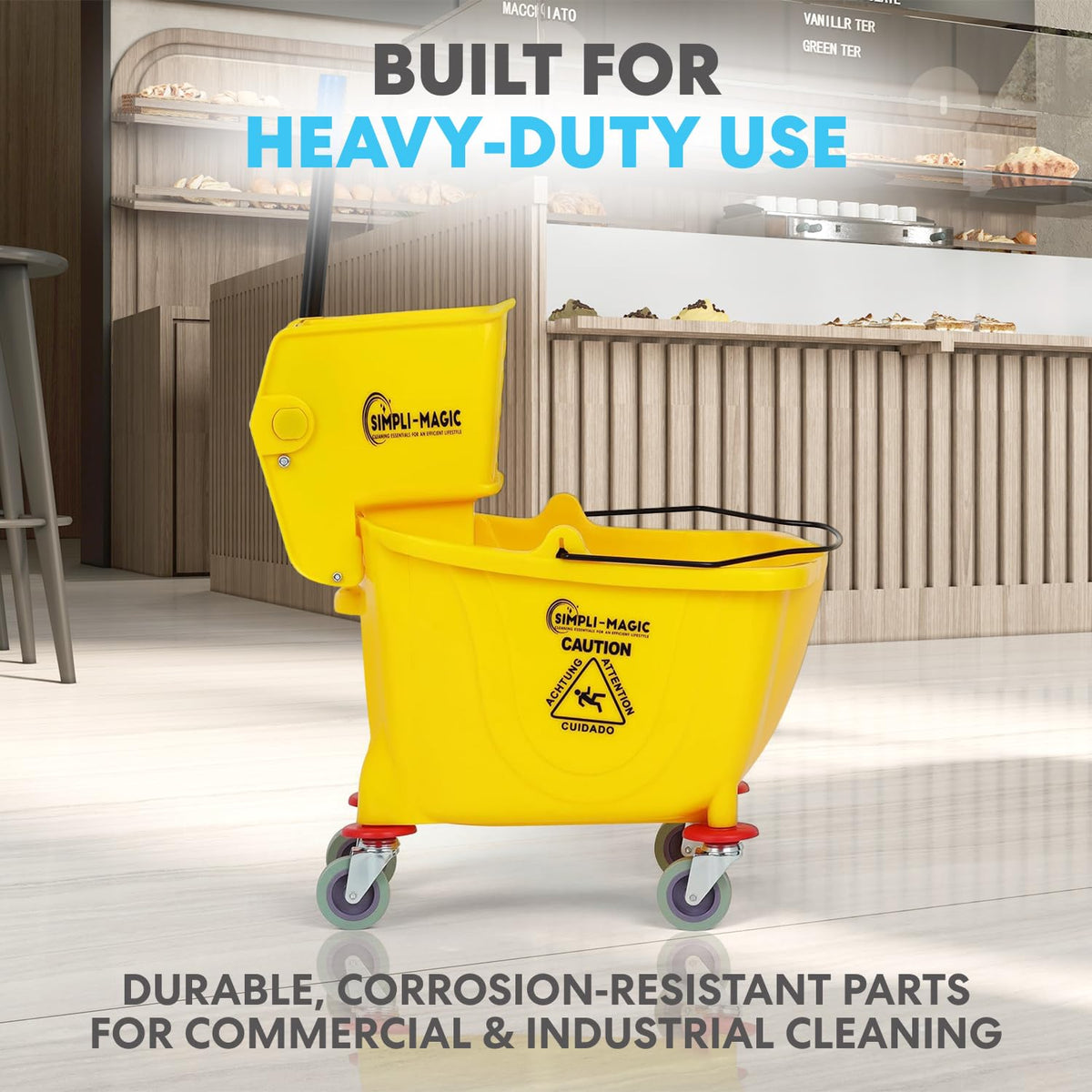 Yellow 35 Quart Commercial Mop Bucket on Wheels D790