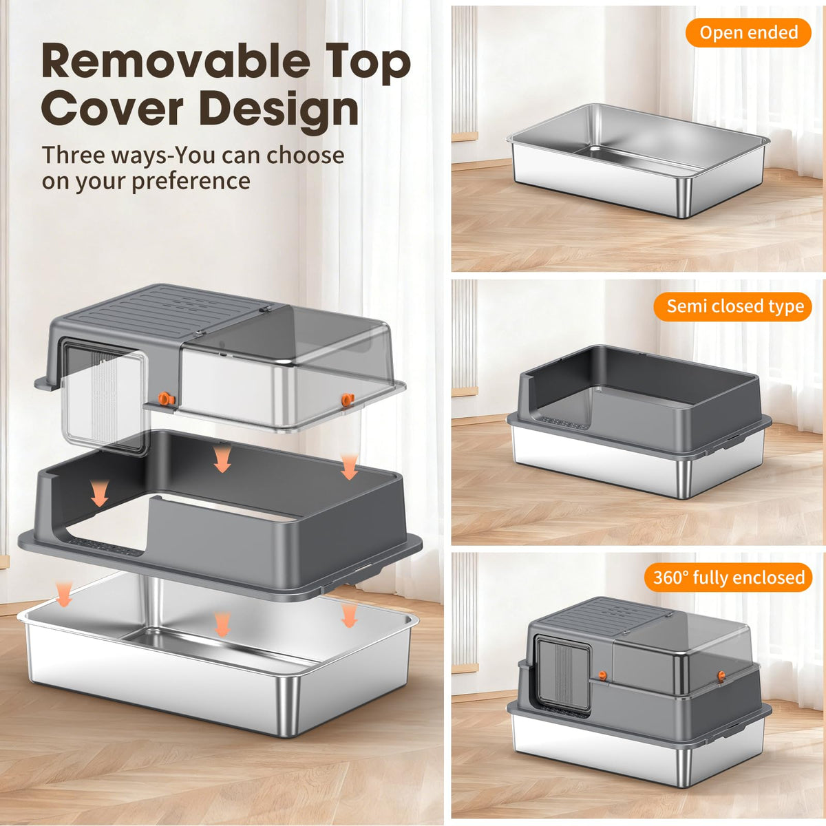 XXXL Stainless Steel Litter Box with Lid R6848