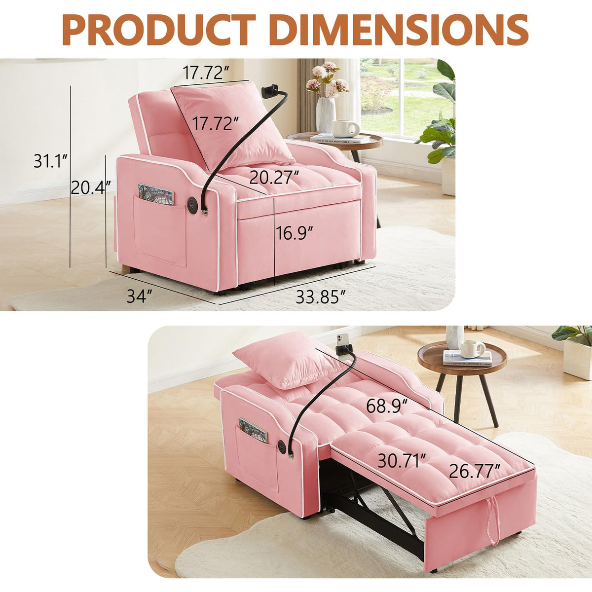Pink Velvet Sofa Bed I638
